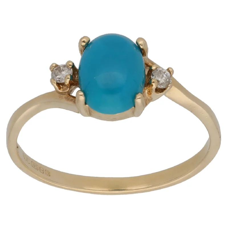 Smooth form rings-9ct Gold Turquoise & 0.06 Diamond Three Stone Ring Size O