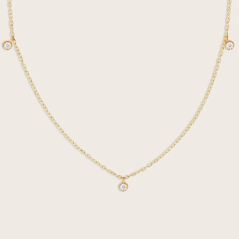 Cord weave necklaces-14k Yellow Gold 3 Stone Round Lab Grown Diamond Charm Necklace