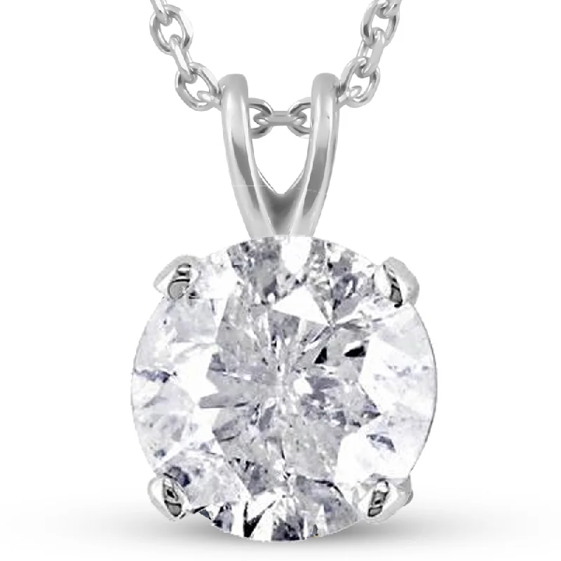 Raised bar necklaces-Certified 3Ct Round Solitaire Diamond Pendant 14k White Gold Necklace Lab Grown