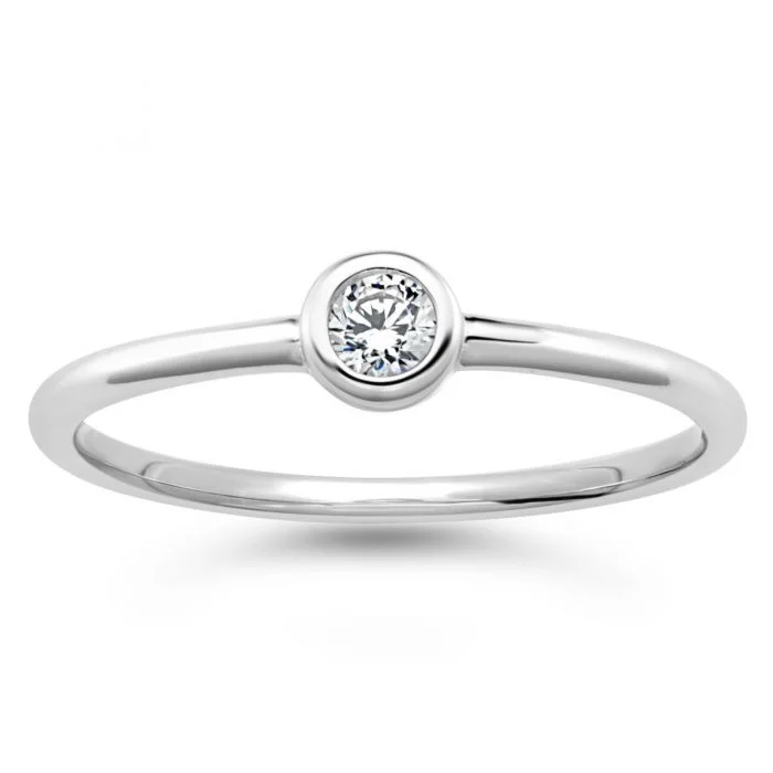 Warm wood rings-Sterling Silver Zirconia Bezel Solitaire Ring