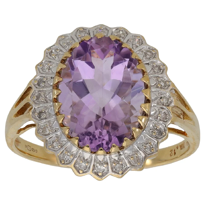 Bare frame rings-9ct Gold Amethyst & 0.12ct Diamond Dress/Cocktail Ring Size W