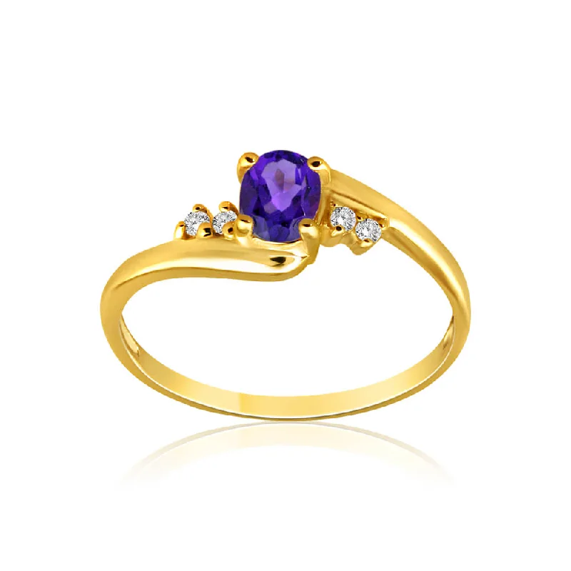 Warm wood rings-9ct Yellow Gold Amethyst + Cubic Zirconia Swirl Ring