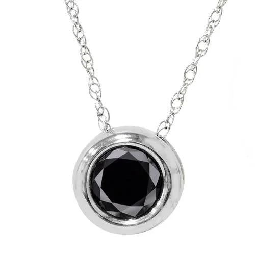 Loop knot necklaces-1 1/10ct Black Bezel Solitaire Pendant 14K White Gold