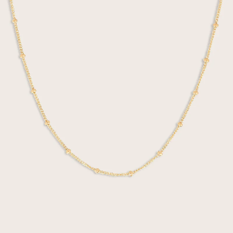 Vine weave necklaces-14k Yellow Gold Station Bead Chain Necklace