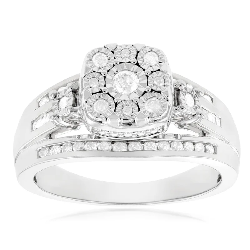 Bare frame rings-1/2 Carat Diamond Dress Ring with 49 Diamonds in Sterling Silver