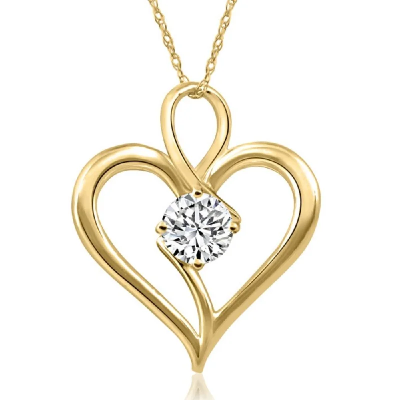 Radiant pearl necklaces-3/4Ct Diamond Solitaire Heart Necklace in Yellow Gold Pendant