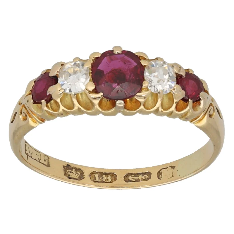 Fine texture rings-18ct Gold Ruby & 0.20ct Diamond Dress/Cocktail Ring Size K