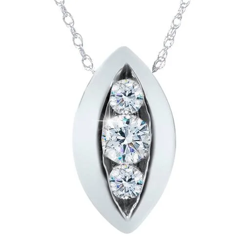 Comet star necklaces-1/2ct Three Stone Past Present Future Diamond Pendant 14K