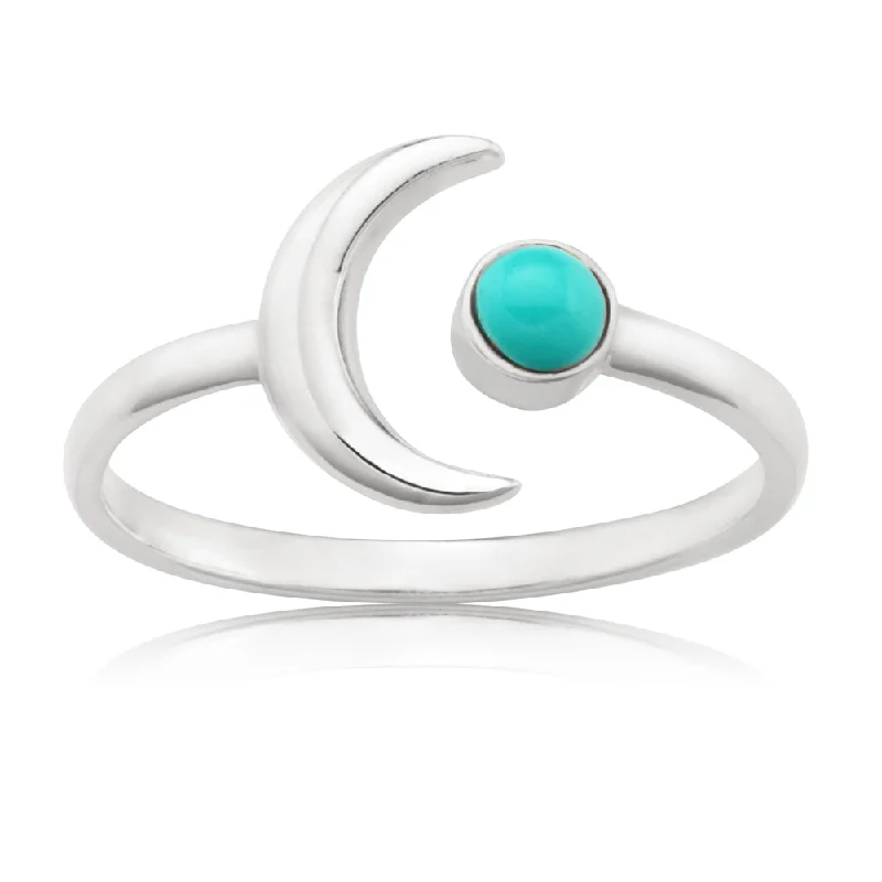 Old lock rings-Sterling Silver Created Turquoise and Crescent Moon Ring