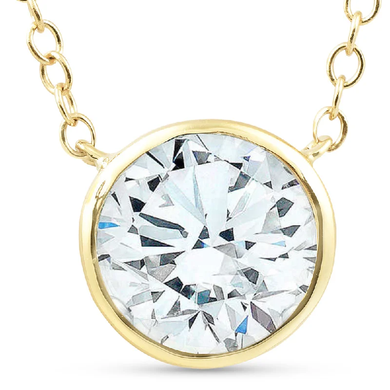 Hemp thread necklaces-1.88Ct Round Solitaire Diamond Bezel Pendant 14k Yellow Gold Enhanced