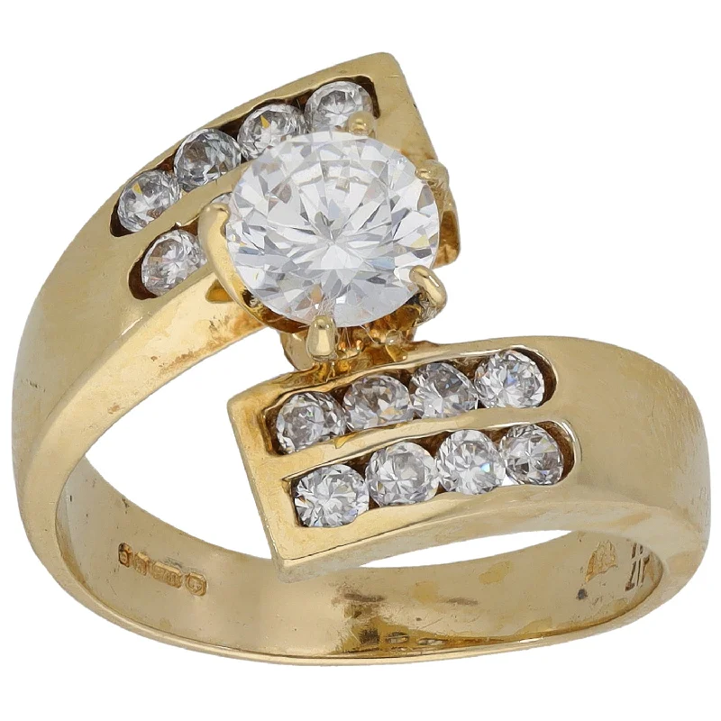 Large geometric rings-9ct Gold Cubic Zirconia Single Stone Ring with Accent Stones Size N