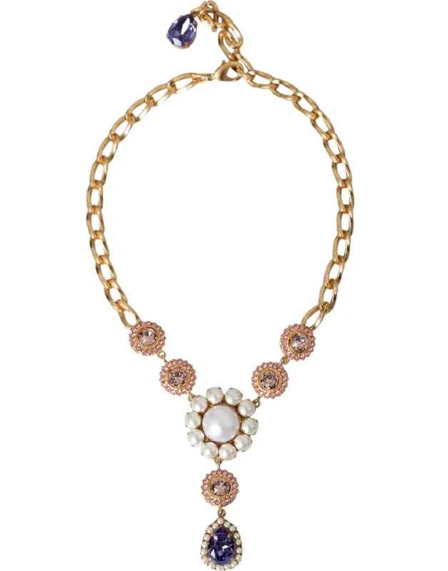 Charming bead necklaces-Dolce & Gabbana  Brass Crystal  pink ivory Pendants Women's Necklace