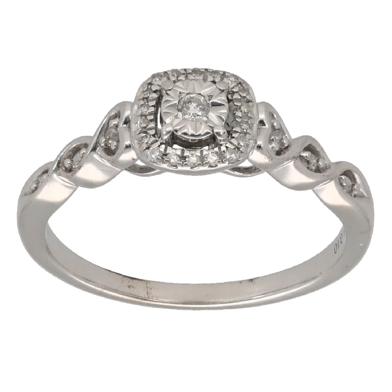 Old flair rings-9ct White Gold 0.10ct Diamond Halo Ring Size M