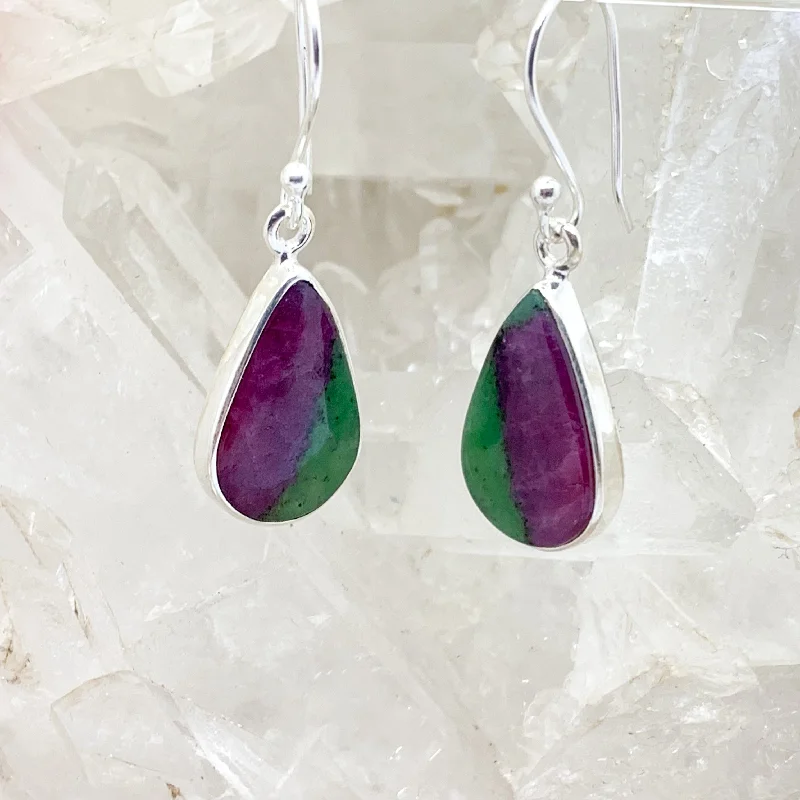 Smooth design earrings-Zoisite & Ruby Sterling Silver Earrings $90