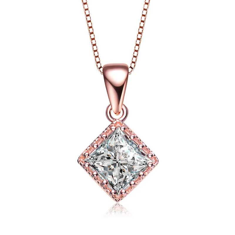 Wrapped thread necklaces-C.z. Rose Plated Sterling Silver Square Shape Stud Style Pendant