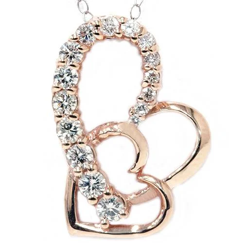 Cord weave necklaces-14K Rose Gold 1ct Diamond Journey Heart Pendant