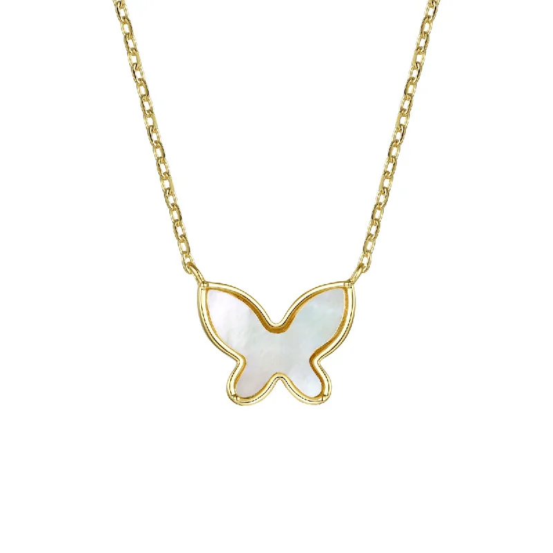 Twisted tribal necklaces-14k Gold Plated Sterling Silver With Mother Of Pearl Butterfly  Layering Necklace