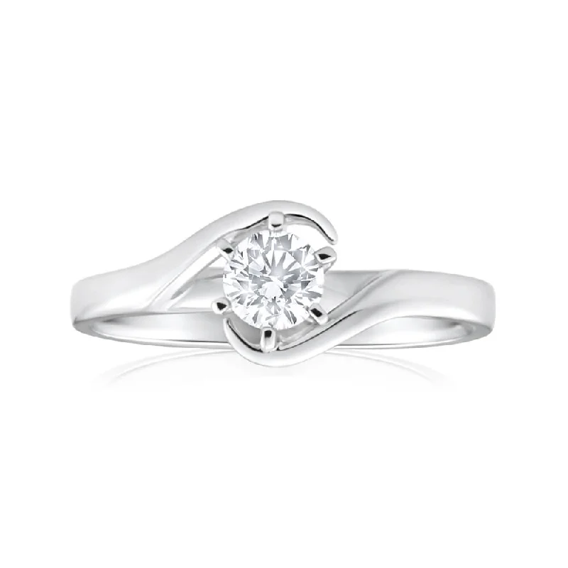 Victorian style rings-9ct White Gold Solitaire Ring With 3/8 Carat 6 Claw Set Diamond