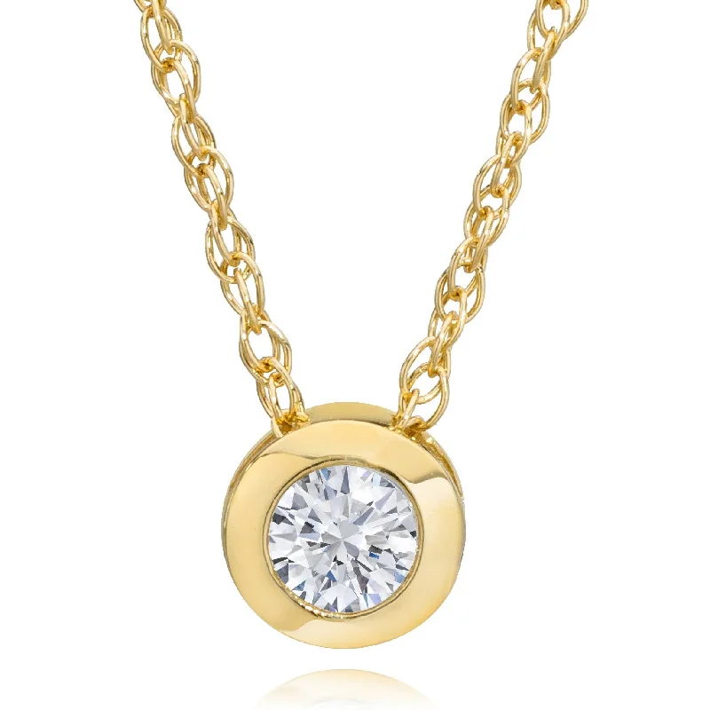 Cloud glass necklaces-3/8ct Lab Grown Bezel Solitaire Diamond Pendant 14k Yellow Gold Necklace