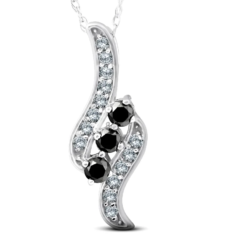 Vine weave necklaces-1/3ct 3-Stone Black Diamond Pendant 14 KT White Gold