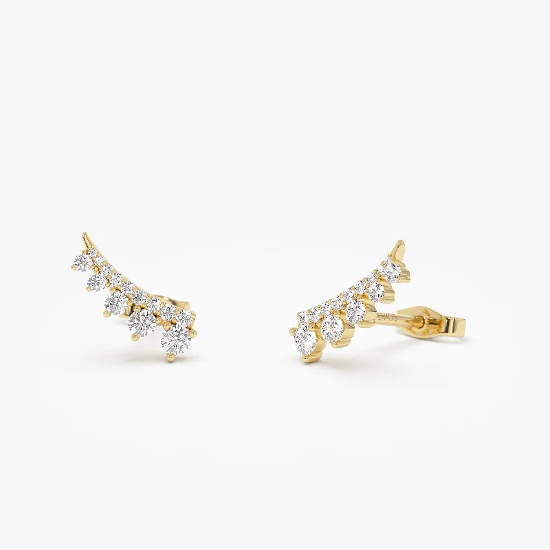 Pure crystal earrings-14k Graduating Diamond Ear Climber Studs