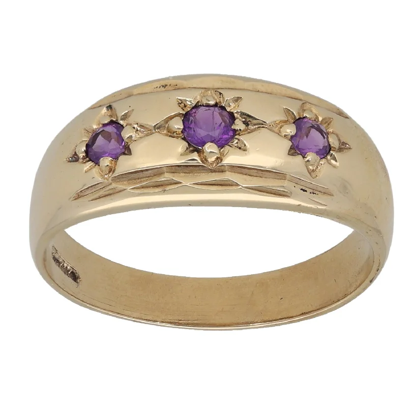 Wrapped thread rings-9ct Gold Amethyst Three Stone Ring Size S