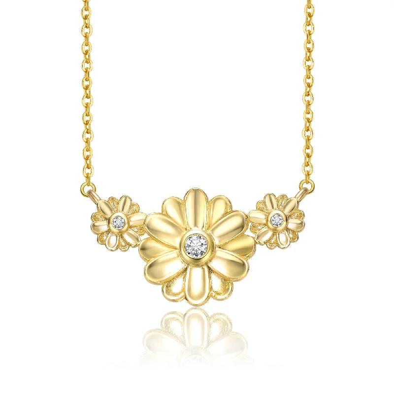 Silk choker necklaces-RG Young Adults/Teens 14k Yellow Gold Plated with Cubic Zirconia Triple Daisy Flower Chevron Pendant Necklace