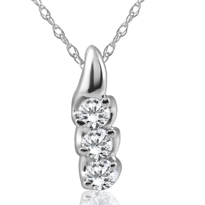 Oval pendant necklaces-1/3ct Three Stone 3 Diamond Pendant 14K White Gold