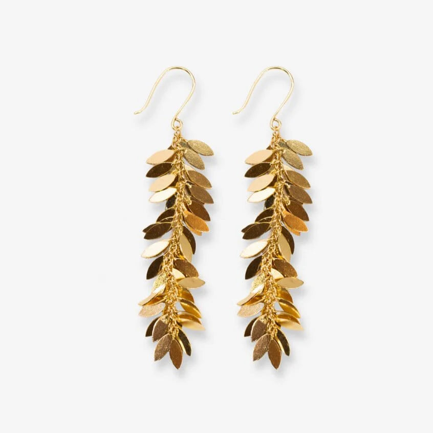 Vivid gem earrings-Samantha Leaf Cluster Long Dangle Earrings Brass