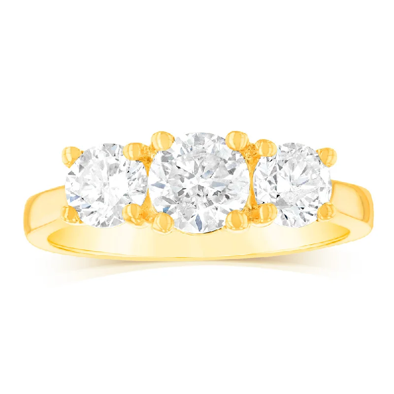 Bright silver rings-14ct Yellow Gold 1.5 Carat Diamond Trilogy Ring with 3 Round Brilliant Cut Diamonds