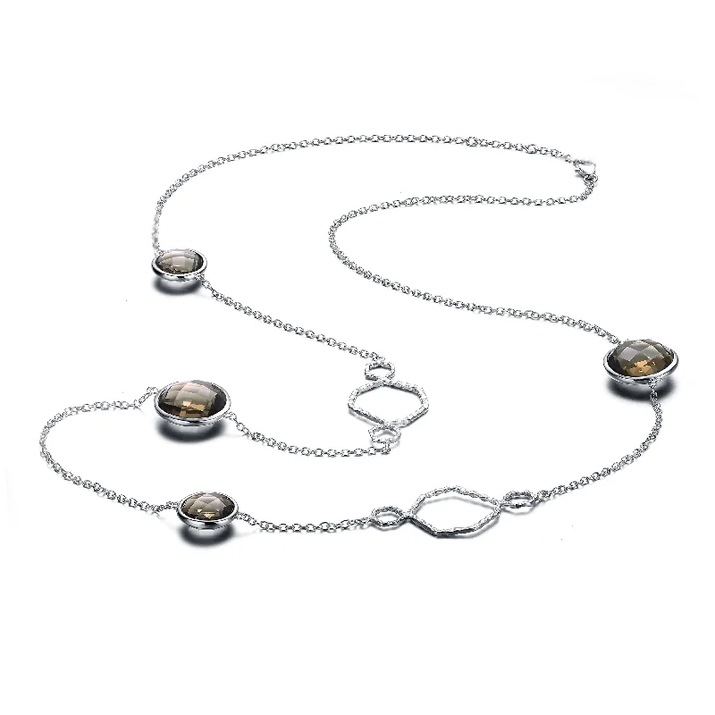 Secure clasp necklaces-GENEVIVE Sterling Silver Brown Cubic Zirconia Station Necklace