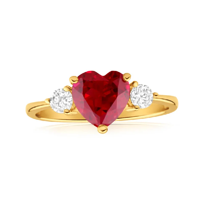 Victorian style rings-9ct Yellow Gold Engraved 'I Love You' Created Ruby and Cubic Zirconia Ring