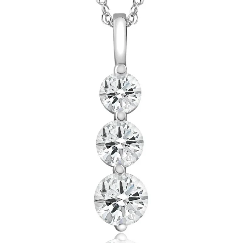 Mini bead necklaces-2 Ct Three Diamond Pendant 14K White Gold 3 Stone Lab Grown Necklace