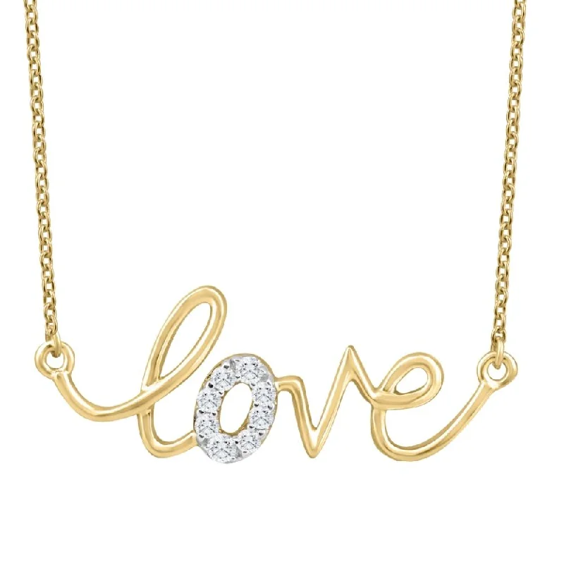 Floating stone necklaces-1/10Ct Diamond Love Pendant Scrip Yellow Gold Lab Grown Women's 18" Necklace