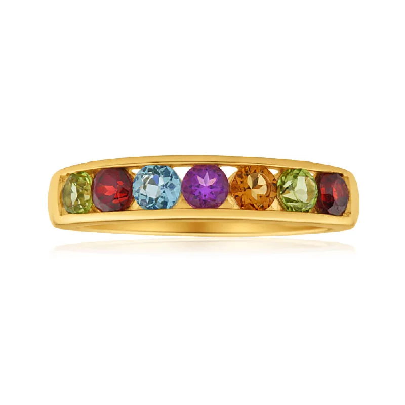 Twisted cord rings-9ct Yellow Gold Amethyst + Blue Topaz + Citrine + Garnet + Peridot Ring