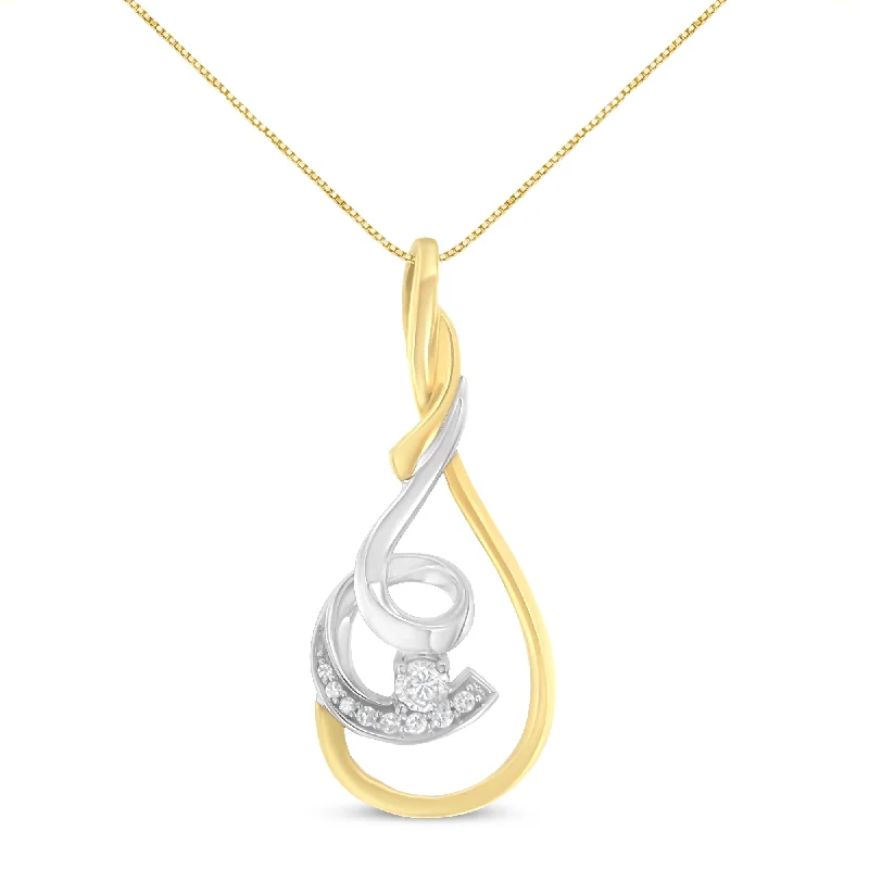 Sprite wing necklaces-Espira 10K Two-Tone Yellow & White 1/6 Cttw Brilliant-Cut Diamond Layered Spiral 18" Pendant Necklace