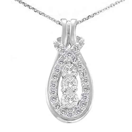 Lock clasp necklaces-1/2ct Love Knot Diamond Three Stone White Gold Pendant