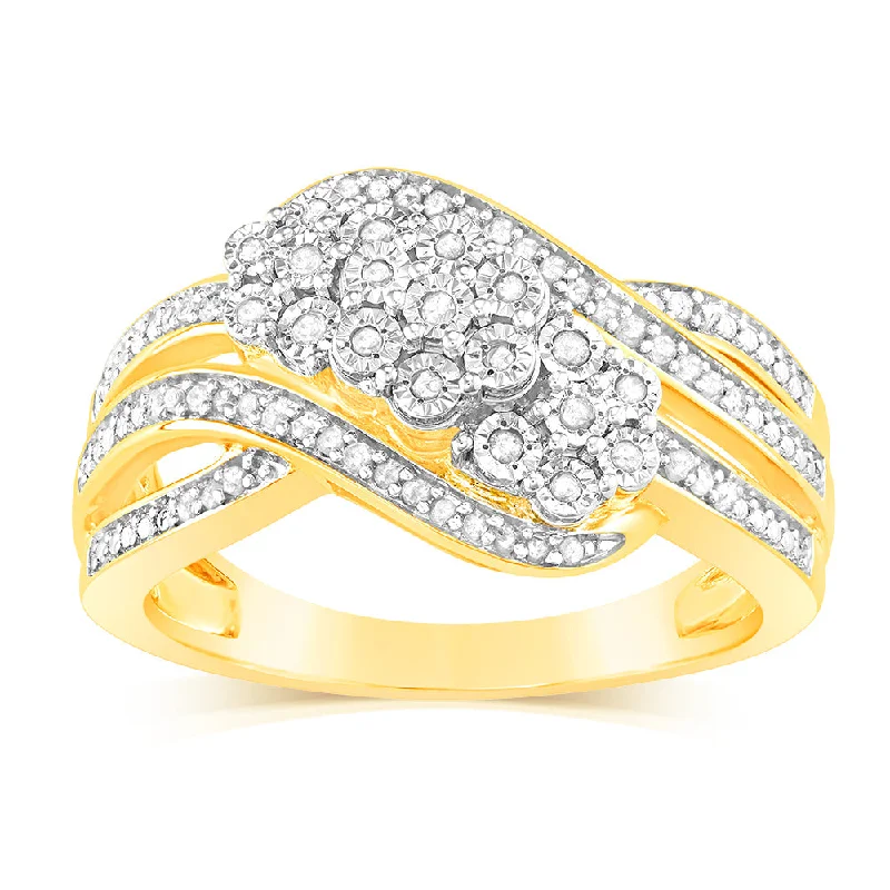 Guardian eye rings-Sterling Silver Gold Plated Wrap Around Ring in 1/5 Carat Natural Diamonds