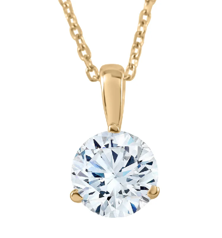 Bold druzy necklaces-1/3Ct Diamond Solitaire Pendant Lab Grown 14k Yellow Gold 3-Prong Necklace