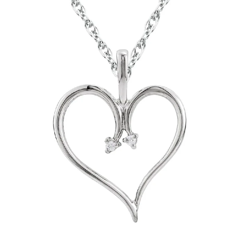 Cebu style necklaces-Heart Diamond Pendant & Chain 10 Karat White Gold 1"Tall