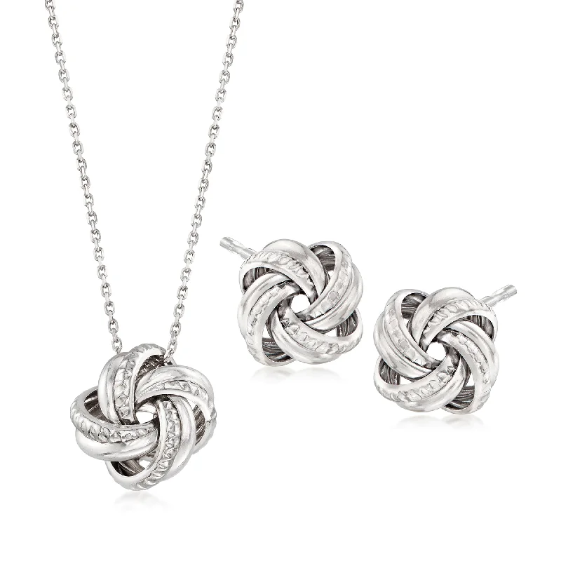 Deer charm necklaces-Ross-Simons Italian Sterling Silver Jewelry Set: Love Knot Necklace and Earrings