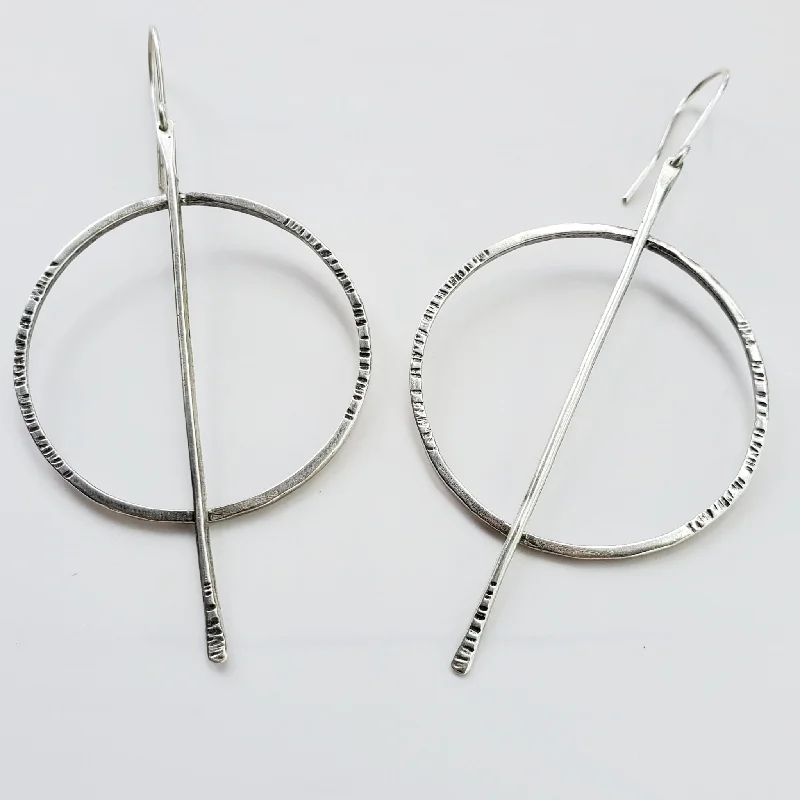 Fern pattern earrings-Vertical Hoops - Silver