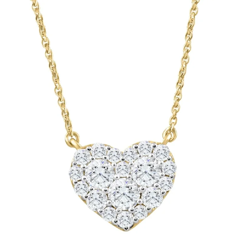 Aged medallion necklaces-1Ct T.W. Heart Diamond Pendant 10k Yellow Gold Lab Grown 18" Necklace