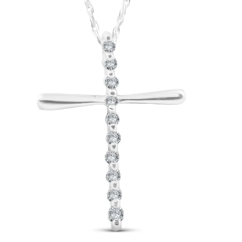 Cebu style necklaces-1/10ct Diamond Cross Pendant Religious White Gold New