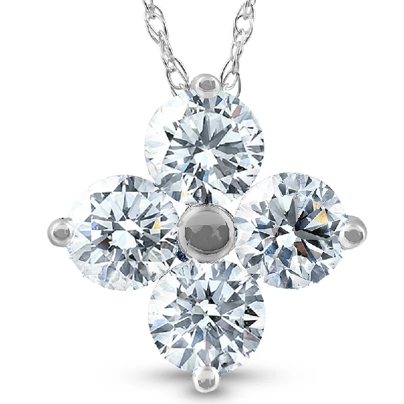 Organic woven necklaces-1 Ct Diamond 4-Stone Pendant 14k White Gold EX3 Lab Grown Necklace