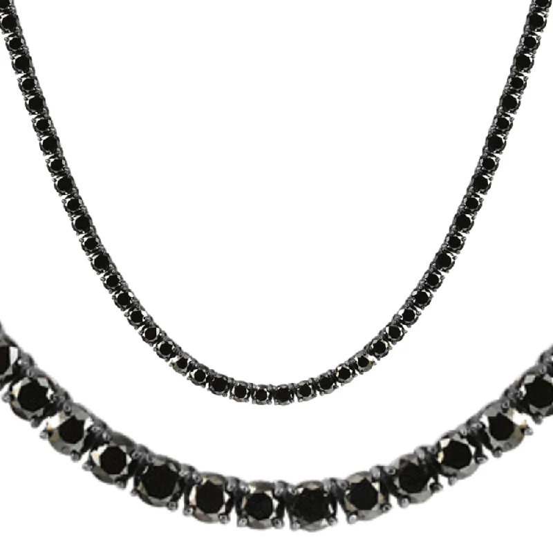 Art deco necklaces-27.88Ct TW Black Diamond Tennis Necklace 18" 14k Black Gold