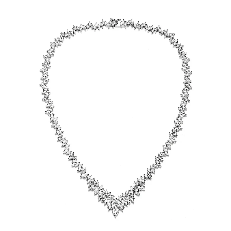 Love charm necklaces-GENEVIVE Sterling Silver Clear Marquise Cubic Zirconia Cluster Necklace