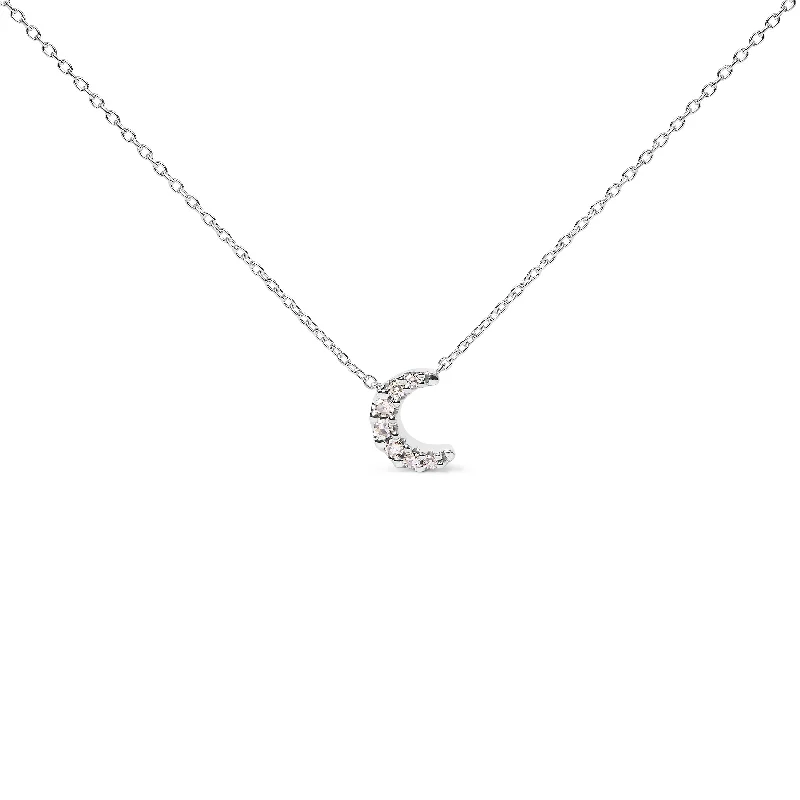 Morganite necklaces-10K White Gold Diamond Accented Crescent Moon Shaped 18" Inch Pendant Necklace