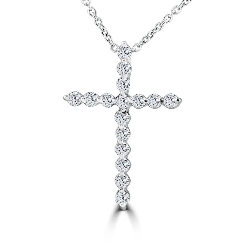 Thick link necklaces-3/8ct Real Diamond Cross Pendant 14k White Gold Necklace