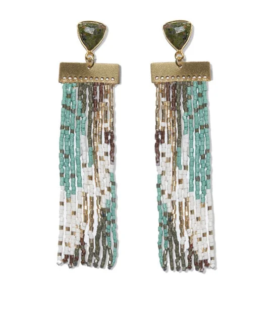 Fine bead earrings-Lilah Semi-Precious Stone Post With Organic Shapes Beaded Fringe Earrings